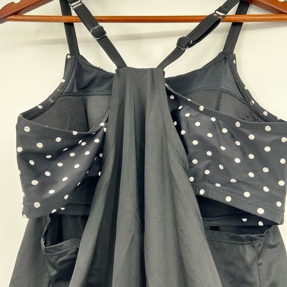 Swim by Cacique Lane Bryant plus size black & white polka dot tankini top sz 14 - Picture 6 of 7